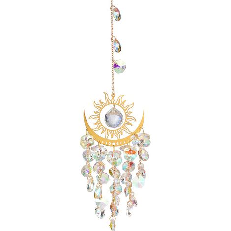 Kristall-Windspiel mit Solar-Lichtfänger [Sonne und Mond] – Funkelnde Hängedekoration für Garten/Hof, 38 cm (84 g) mit lichtfangender Dekoration (1/4)