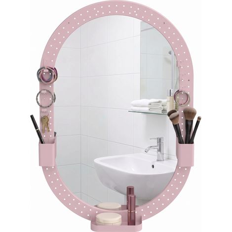 HOMCOM Oval Wall Mirror, 60 x 90 cm, Pegboard Frame, Wall-Mounted, Pink (1/5)