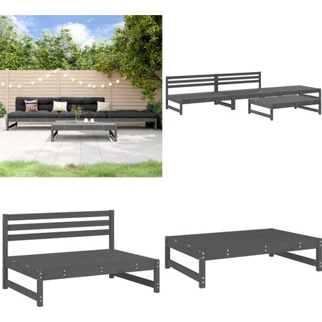 Salon de jardin 4 pcs gris bois massif de pin - Salon De Jardin - Mobilier De Jardin - Ensemble Salon Extérieur - Table Basse Jardin - Banc Jardin - Home & Living