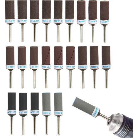 24pcs Tambours de Ponçage Grain 180-2000 pour Outil Rotatif compatible avec Dremel, Ensemble de Bâtons Papier Verre Ponceuse à Tambour pour Métal Plastique Bois Meulage Polissage (1/5)
