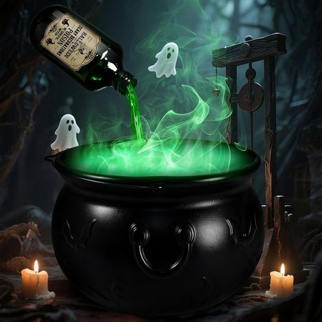 Chaudron Fumée Halloween XXL Decoration Halloween Exterieur Interieur Kit avec Machine a Fumee Lumière Bouteille Flottante Magique pour Table Bonbon Sorciere Seau Squelette Fantome Décoration (1/5)