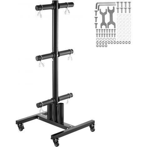 Soporte Vertical para Discos de Pesas con Ruedas, Capacidad de Carga de 454 kg, Soporte para Almacenar Pesas, Soporte para Almacenar Barras de Gimnasio en Casa, 600 x 600 x 1350 mm, Negro (1/5)