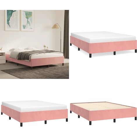 Cadre de lit sans matelas rose 140x190 cm velours - Cadre De Lit - Lit Double - Lit Rose - Lit Velours - Meuble Chambre - Home & Living (1/5)