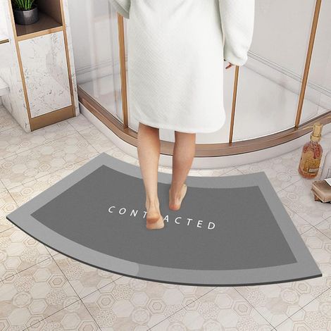 Tapis De Douche Angle - Terre De Diatomée - Antidérapant - Pour Cabine Douche Carrée Ou Incurvée - Gris - 45 x 100 cm
