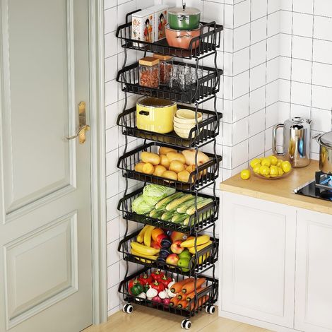 Chariot de rangement à roulettes en fil métallique avec poignée supérieure et roulettes, organiseur empilable robuste, séparable pour une utilisation dans la cuisine, la salle de bain et la chambre. (1/5)