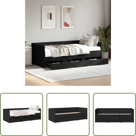 Schubladenbett -  Tagesbett mit Schubladen ohne Matratze Schwarz 75x190 cm (1/5)