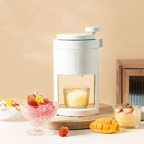 Rasoir à glace en acier inoxydable avec plateau en verre et moule à glaçons - Corps entier amovible pour le nettoyage - Broyeur à glace domestique et commercial (blanc)