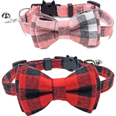 Collier pour chaton en deux parties, motif écossais, avec nœud papillon amovible. (1/5)