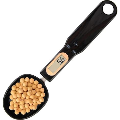 Cuillère Doseuse à Graduation, 0,1g - 500g, écran LCD, 4 unités de pesage, Balance Alimentaire Multifonctions de Cuisine (Noir) (1/4)