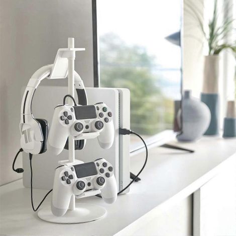 Support multifonction pour casque audio, support pour manette, organisateur de casque audio - trois niveaux - blanc (1/4)