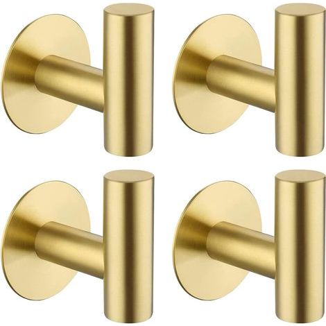Ganchos adhesivos para toallas, ganchos de pared de acero inoxidable de alta resistencia, ganchos impermeables para toallas de ducha, ganchos para ropa, paquete de 4, dorados (1/5)