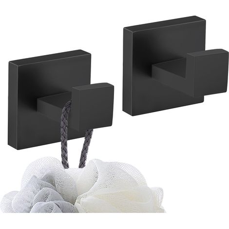 Crochets de Peignoirs Crochet Mural de Salle de Bain Garage Acier Inoxydable Crochet de Serviette/Robe 2 Pack Noir (1/5)