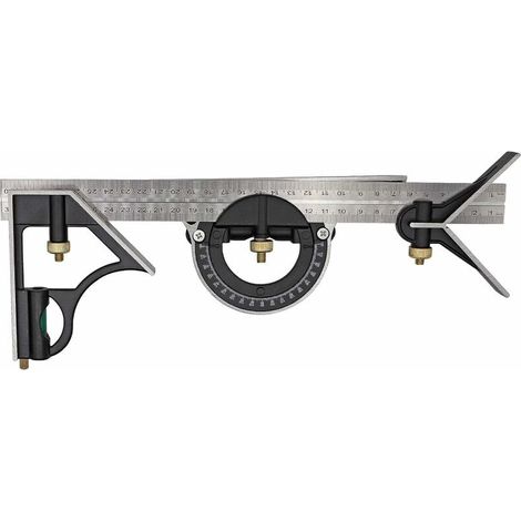 Kit de medición de ángulos de alta resistencia, herramienta de medición de ángulos, transportador de precisión, regla, escuadra ajustable multifunción combinada de 300 mm, escuadra de carpintería (1/5)