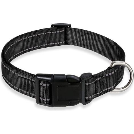 Collier réfléchissant pour chien, collier de sécurité réglable en nylon avec boucle, pour chiens de petite, moyenne et grande taille, noir, taille L : (1/5)