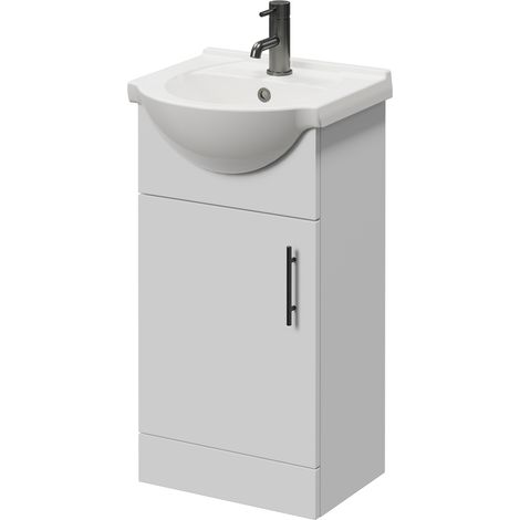 Alexander James Gloss White 450mm Single Door Vanity Unit - 450mm - Gunmetal Grey 96mm Bar Handle