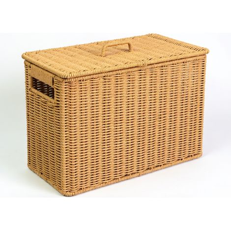 Coffre de rangement etroit avec couvercle, aspect rotin – boite d (1/5)