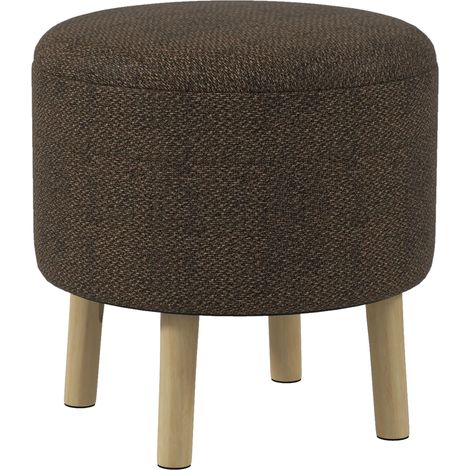 Stylish Round Storage Ottoman Stool with Padded Linen Upholstery and Wood Legs - Perfect for Living Room or Bedroom Decor