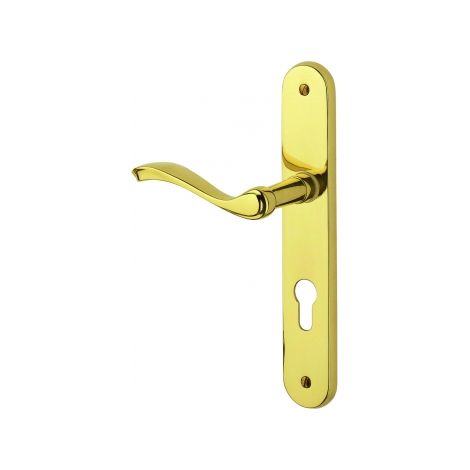Ouvre&Déco – Poignées de porte LAURA à cylindre – Laiton poli – Entraxe 195 mm – Compatible avec serrures à relevage 3/5 points – Béquille avec col rallongé (1/2)