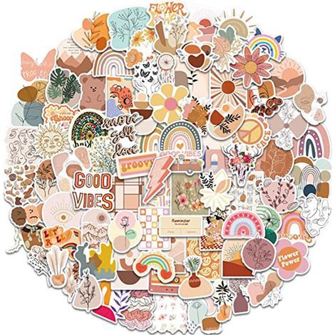 Pack of 100 stickers, Bohemian, Waterproof, PVC, 5-8cm, Multicoloured (1/5)