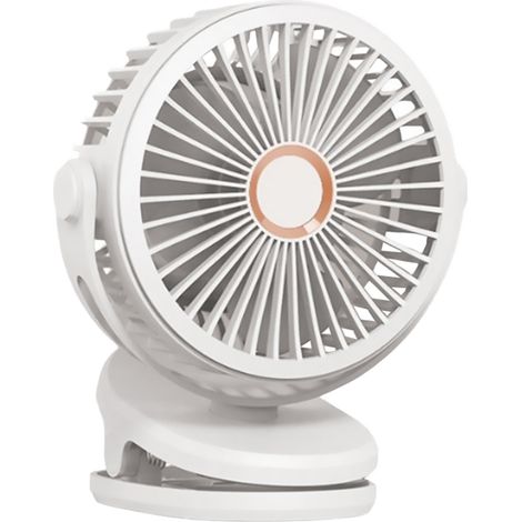 Ventilador portátil USB con clip, recargable, 10000 mAh, mini, silencioso, para oficina y coche – 4 velocidades, carcasa de ABS blanco, para residencia de estudiantes y oficina. (1/5)