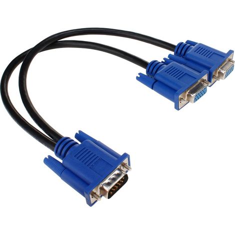 Y-Splitter câble de moniteur VGA, VGA 1 mâle à double 2 VGA Femelle câble adaptateur convertisseur vidéo pour duplication d'écran – 0,3 m 1 feet bleu (1/5)