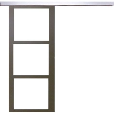 Puerta corredera gris beige con acristalamiento transparente H204 x L83 cm, rail de aluminio Gd Menuiseries
