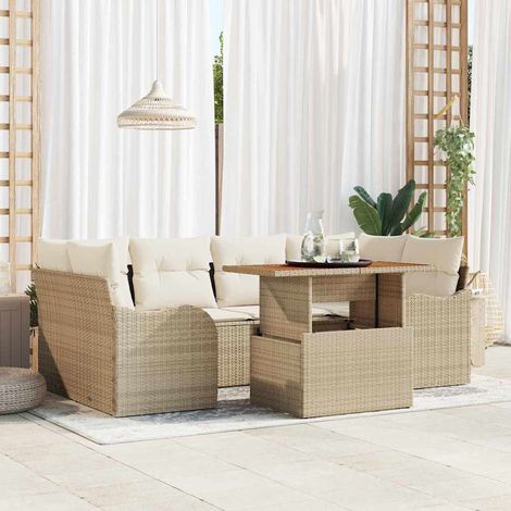vidaXL Garten-Sofa-Set mit Kissen 7 pcs Beige und Creme (1/5)