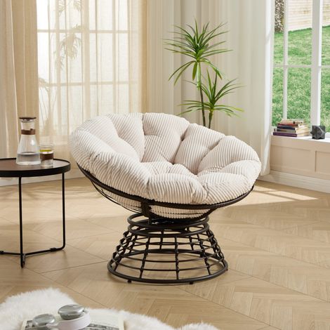 Drehbarer Papasan-Sessel 92 x 67 cm aus Stahl und PE-Rattan, weiß/braun OKMYHOME (1/5)