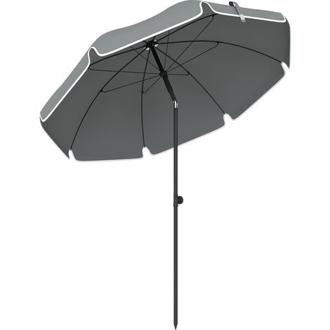 Parasol de plage enclenable avec ancre à sable et sac de transport, Ø150 x 185 cm, gris foncé, parfait pour profiter de l'ombre et de la protection solaire dans votre jardin, sur votre balcon ou à ...