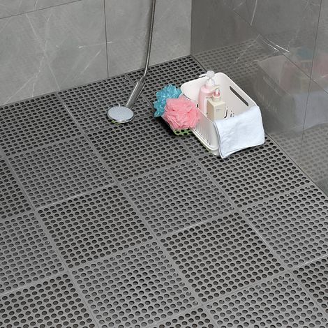 10 tapis de bain emboîtables douche antidérapants carrelage imperméable avec trous drainage facile à installer séchage rapide (gris) Gris (1/5)