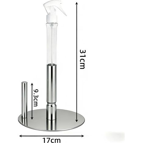 Porte-rouleau de papier essuie-tout de comptoir en acier inoxydable (argenté) avec flacon pulvérisateur - Range-rouleau de papier toilette pour l'organisation de la cuisine et de la salle de bain (1/5)