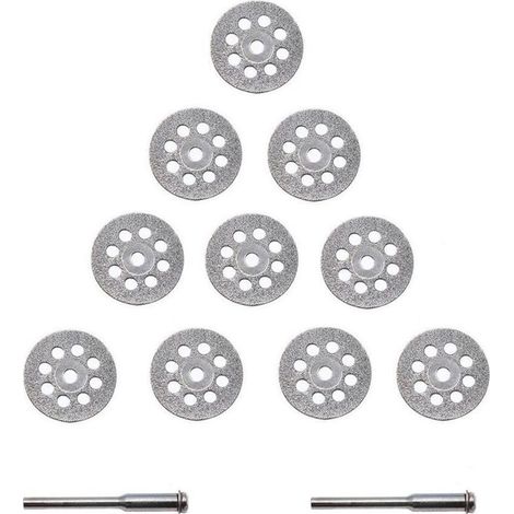 10 Pcs Disque Diamant Coupe de Diamant Matériaux 22 mm + 2 x Mandrin en Acier au Carbone Fraiseuses à Lamelles PourIdéal Pour la Coupe Pierres Précieuses, Verre, Céramique, Porcelaine, Carreaux (1/4)