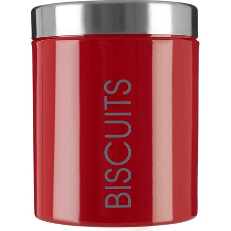 PREMIER Housewares 508528 Scatola Metallica per Biscotti con Coperchio Ermetico, Smalto Rosso