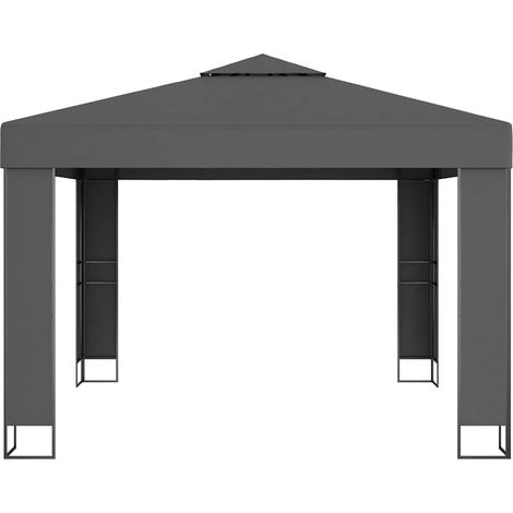 Tonnelle Barnum de Jardin, Pavillon, Pergola, Tente de jardin, avec toit double 3x3 m Anthracite OIB7066E (1/4)