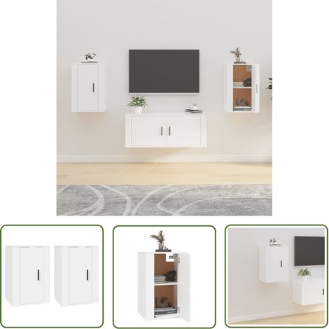 The Living Store TV-Wandschränke 2 Stk. Weiß 40x34,5x60 cm - TV Schrank - Wandregal - Wohnzimmereinrichtung - Weißer TV Schrank - Regal Für Fernseher (1/5)