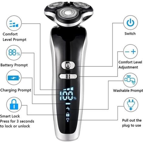 1 ensemble de rasoir électrique argenté pour hommes, tondeuse à barbe électrique 4D, tondeuse à cheveux pour adultes (1/4)