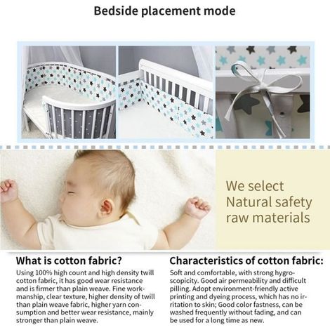 Cellfast – Tour de lit bébé 200 x 30 cm – Barrière anti-collision respirante en coton – Housse lavable et douce pour la peau – Protection contre les dents - 4