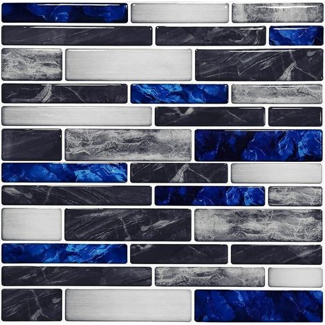 3d 10 Pieces, Self Adhesive Blue Tiles, Adhesive Vinyl Kitchen Backsplash, Bathroom Wall Tile Sticker, Mosaic Effect, 30x30cm (1/4)