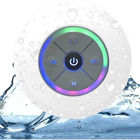 Enceinte de douche Bluetooth LED arc-en-ciel avec radio FM et ventouse puissante, étanche IPX5 et portable (1/5)