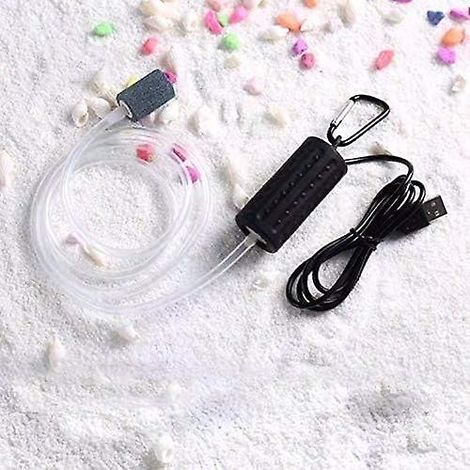 Mini pompe à air portable USB pour aquarium, silencieuse et économe en énergie, accessoire de rangement noir. (1/5)