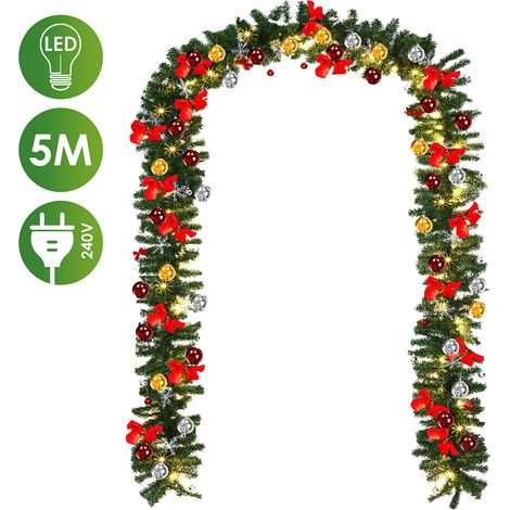 Wolketon Guirnalda de Navidad Guirnalda de Navidad Guirnalda de abeto Guirnalda artificial de interior y exterior 5m 100 LEDs con decorativo (1/5)