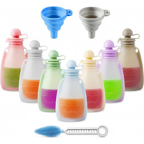 Pochettes de Nourriture pour Bébé en Silicone Réutilisables, Lot de 7 Pochettes à Presser pour Tout-Petits, Stockage de Nourriture pour Bébé Rechargeable en Silicone sans BPA, 160 ml (1/5)