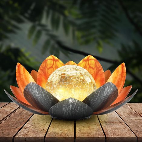 Solar Garden Light Outdoor, Amber Spherical Crackle Glass Decoration, Waterproof LED Floral Lamp, Suitable for Courtyard, Lawn, Passage, Table, Floor (Yellow Black) (1/5)