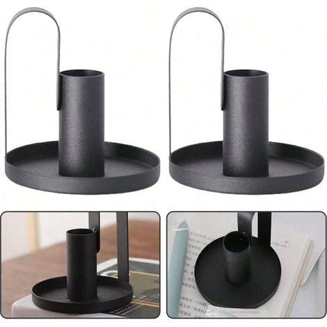 Lot de 2 bougeoirs coniques en fer antirouille pour décoration de table, de cheminée, de bibliothèque, de bar (1/4)
