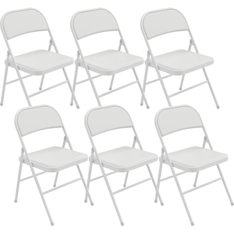 Lot de 6 chaises pliantes, tabourets de salle à manger portables, structure en métal blanc 45x46x78 cm (1/5)