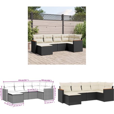 6-tlg. Garten-Sofagarnitur mit Kissen Schwarz Poly Rattan - Gartenmöbel - Outdoor Möbel - Rattan Sofa - Lounge Set - Esstischset - Home & Living (1/3)
