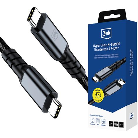 Accessoires - Câble 3mk Hyper Cable série N Thunderbolt 4 2 m 48 V/5 A 40 Gb/s 240 W 8 kHz 60 Hz Noir (1/5)