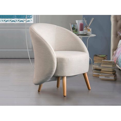 Talamo Italia - Poltrona Alla, Poltrona di design da salotto, 100% Made in Italy, Poltroncina relax in tessuto imbottito, Cm 70x60h80, Beige (1/4)