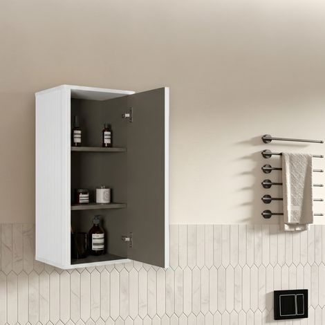 Armoire murale salle de bain 36x29x75 cm en MDF blanc, avec rangement mural moderne FloraGrace (1/5)