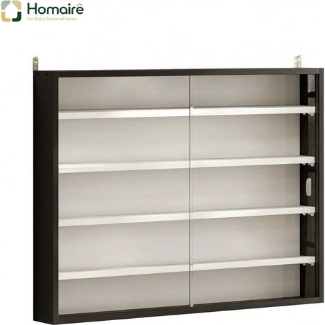 Aufbewahrungsschrank aus Glas und schwarzer Spanplatte 80 x 9,5 x 60 cm HOMAIRE (1/5)
